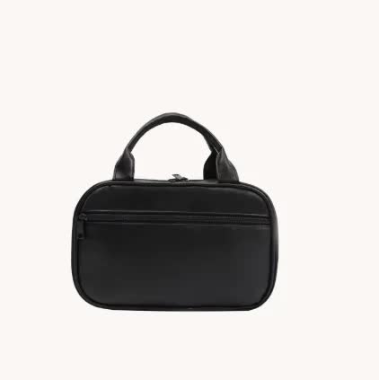 Black Premium PU Leather Portable Makeup Bag - Large Capacity Waterproof Travel Cosmetic OrganizerCosmetics are shooting props, not included