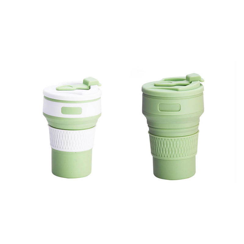 2 Pcs Green Collapsible Silicone Coffee Cup - Portable, Food-Grade, Microwave & Freezer Safe Travel MugCombination pack of the same color