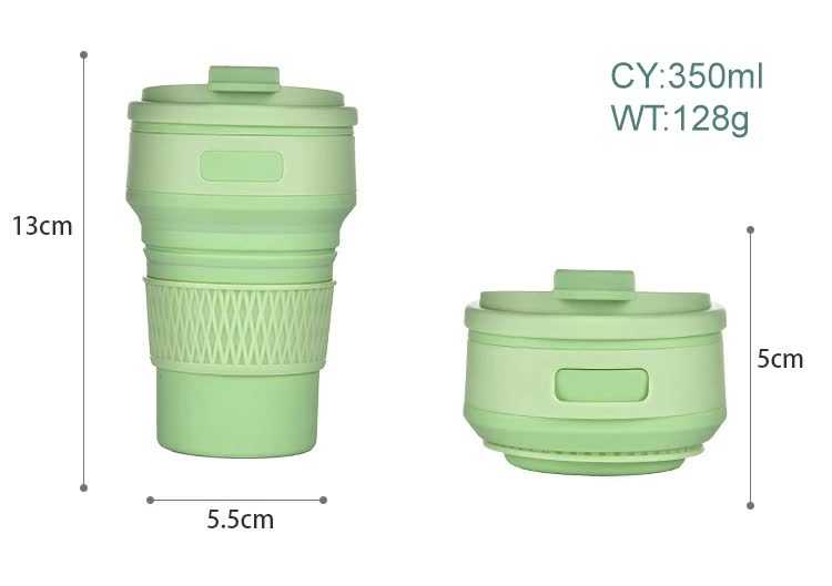 2 Pcs Green Collapsible Silicone Coffee Cup - Portable, Food-Grade, Microwave & Freezer Safe Travel MugCombination pack of the same color