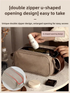 Brown Large Capacity Makeup Organizer Bag - Travel-Friendly Double-Zip Cosmetic Storage Case for WomenMakeup items are shooting props and are not included