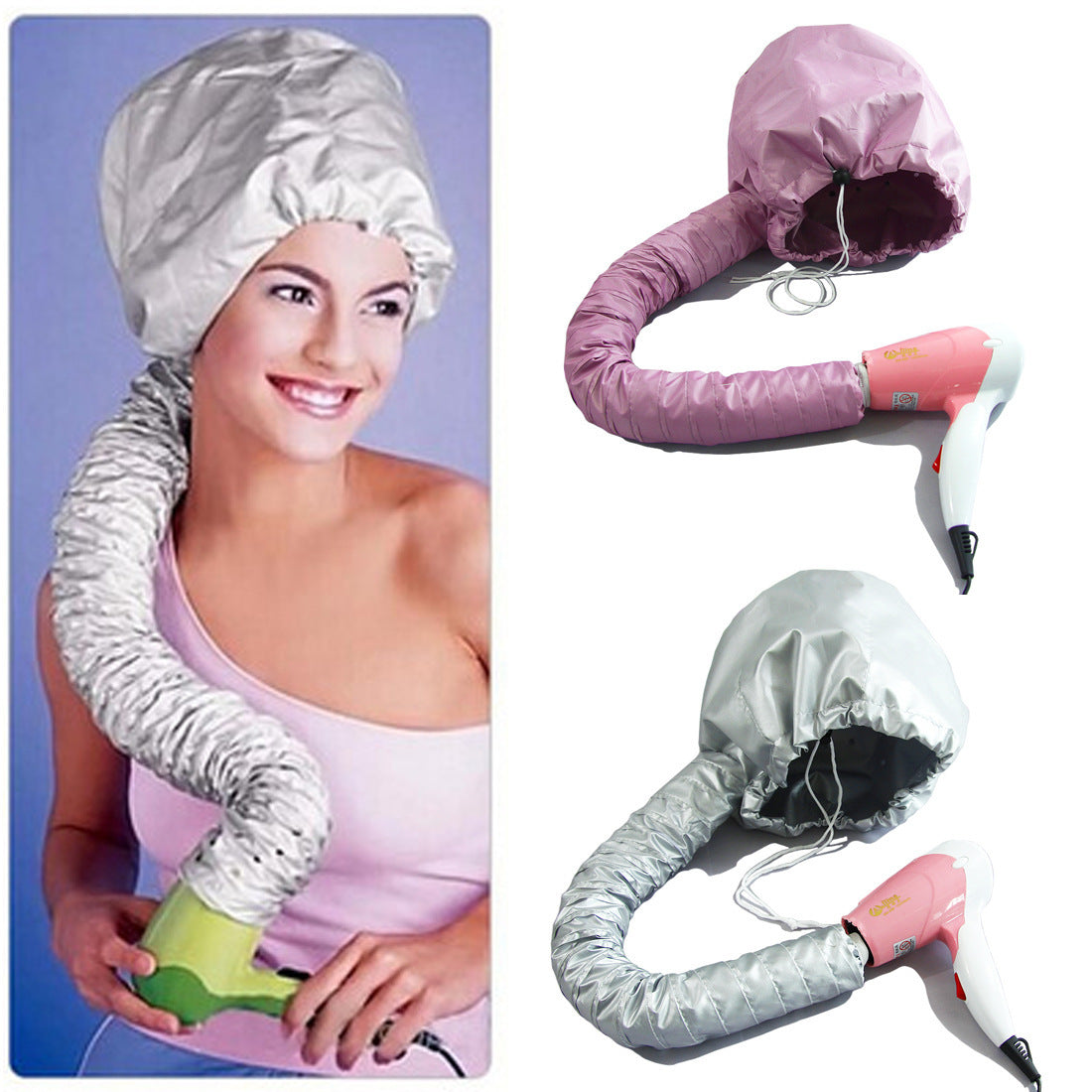 2 Pcs Pink Portable Hair Dryer Bonnet Cap - Adjustable Heated Hair Care Cap for Drying, Styling, and Conditioning with Warm Air