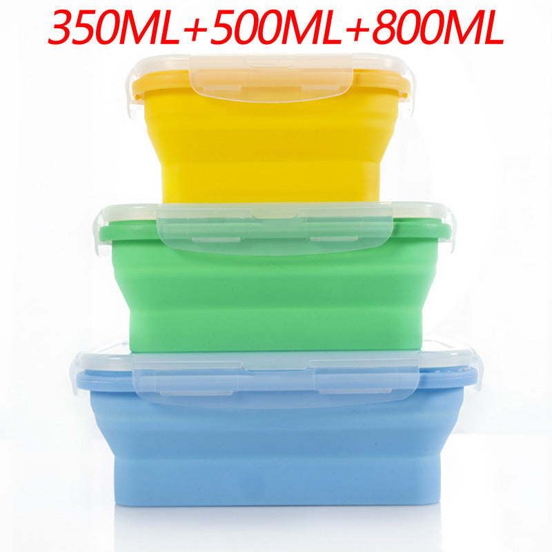 3-piece Set Yellow + Green + Blue Collapsible Silicone Food Storage Containers Set – 350ML, 500ML, 800ML | BPA-Free, Microwave, Dishwasher & Freezer Safe | Foldable & Portable Bento Boxes for Travel & Outdoor