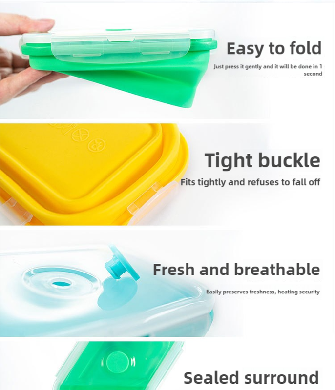 3-piece Set Yellow + Green + Blue Collapsible Silicone Food Storage Containers Set – 350ML, 500ML, 800ML | BPA-Free, Microwave, Dishwasher & Freezer Safe | Foldable & Portable Bento Boxes for Travel & Outdoor