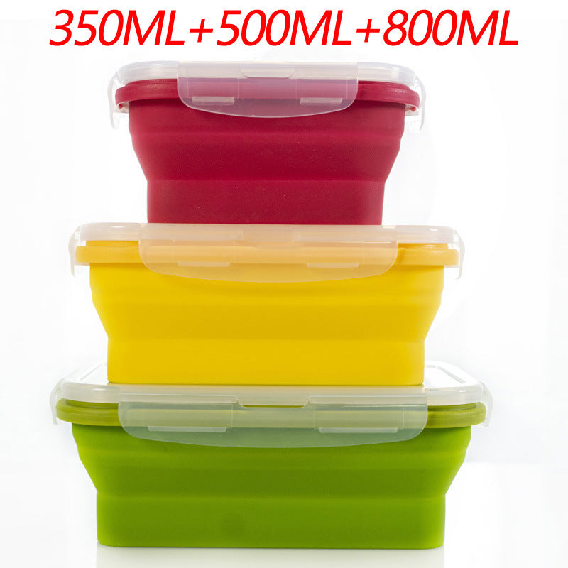 3-piece Set Red + Yellow +Green Collapsible Silicone Food Storage Containers Set - 350ML, 500ML, 800ML | BPA-Free, Microwave, Dishwasher & Freezer Safe | Foldable & Portable Bento Boxes for Travel & Outdoor