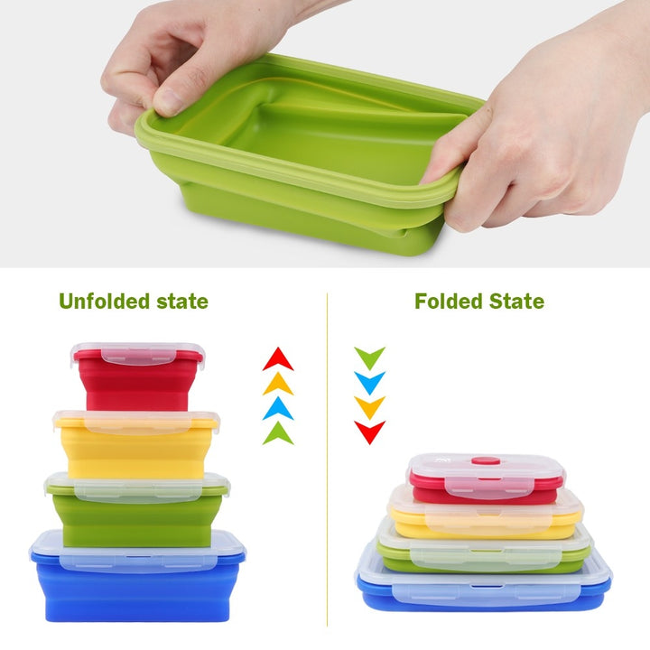 3-piece Set Red + Yellow +Green Collapsible Silicone Food Storage Containers Set - 350ML, 500ML, 800ML | BPA-Free, Microwave, Dishwasher & Freezer Safe | Foldable & Portable Bento Boxes for Travel & Outdoor