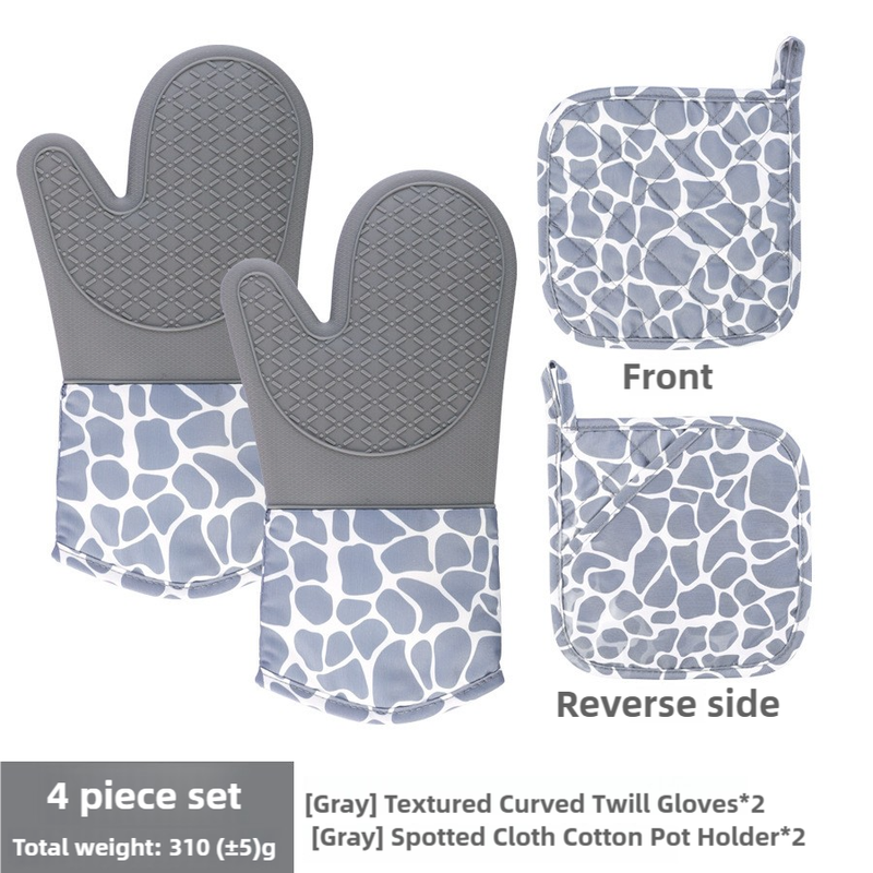 Grey 4-Piece Set Heat Resistant Silicone Kitchen Gloves Set - 4-Piece Set with Oven Mitts & Pot Holders for Safe Cooking & Baking