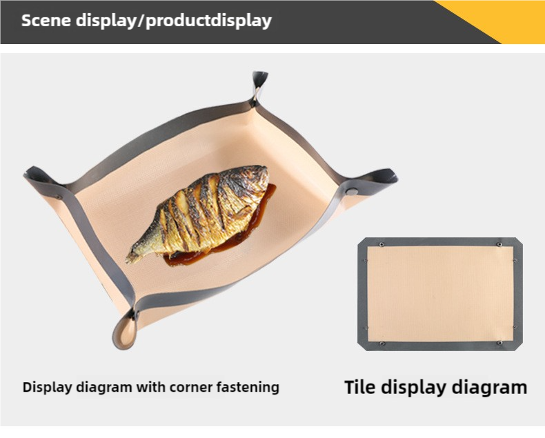 2-piece set Gray Edge Yellow Background + Red Edge White Background Non-stick Silicone Baking Mat for Oven & Microwave | Reusable, Thickened Fiber Baking Pad for Macarons, Cookies, Bread, Roasting Chicken, and More