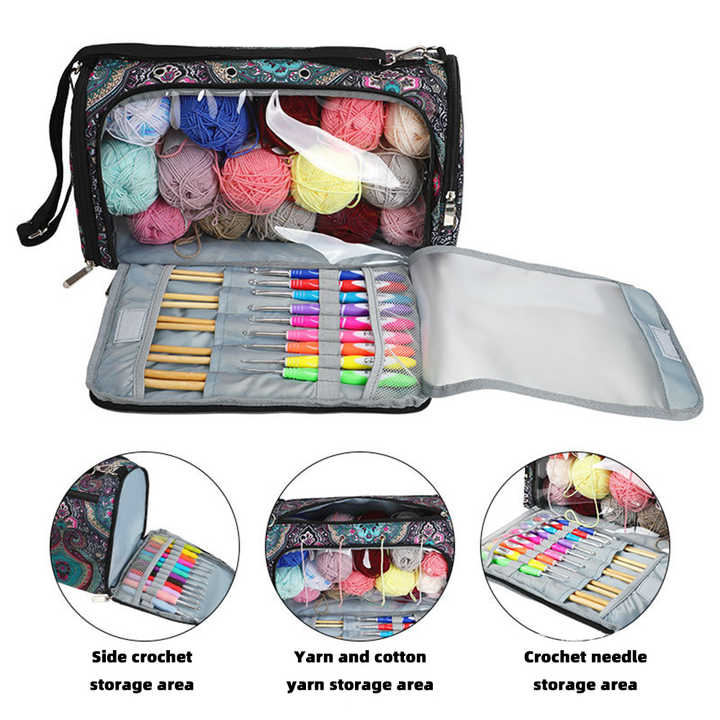 Geometric Patterns Multi-Functional Crochet Hook and Yarn Storage Bag – Convenient Carrying Case for Crochet, Knitting Tools, and Yarn, with Stylish Pattern Design Tools Not Included