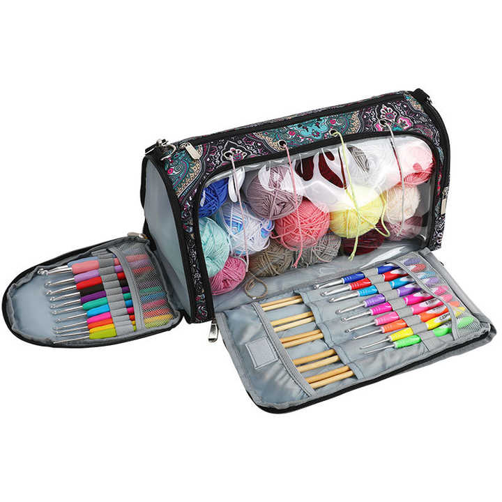 Geometric Patterns Multi-Functional Crochet Hook and Yarn Storage Bag – Convenient Carrying Case for Crochet, Knitting Tools, and Yarn, with Stylish Pattern Design Tools Not Included