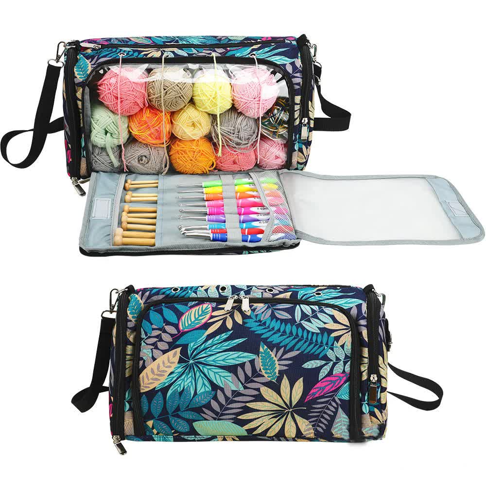 Leaf pattern Multi-Functional Crochet Hook and Yarn Storage Bag - Convenient Carrying Case for Crochet, Knitting Tools, and Yarn, with Stylish Pattern Design Tools Not Included