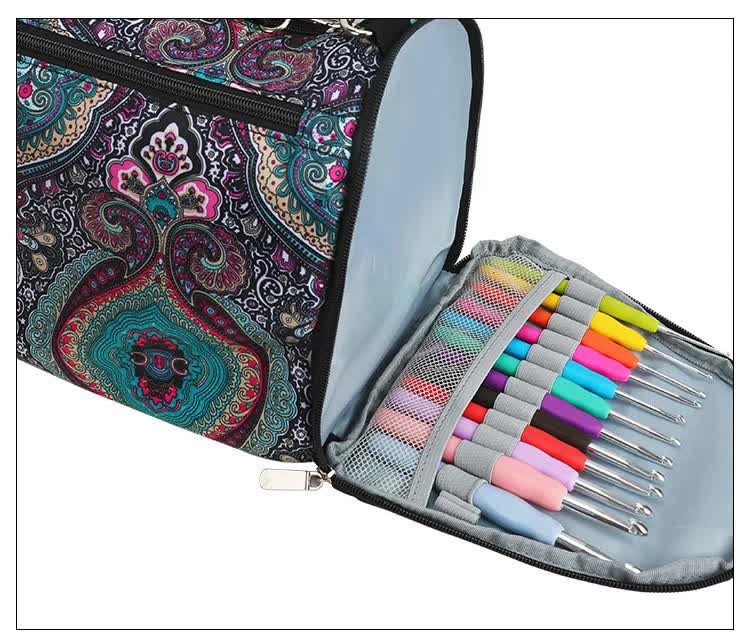 Leaf pattern Multi-Functional Crochet Hook and Yarn Storage Bag - Convenient Carrying Case for Crochet, Knitting Tools, and Yarn, with Stylish Pattern Design Tools Not Included