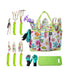 Green 9-Piece Floral Garden Tool Set for Women – Complete Gardening Kit with Tote Bag, Pruners, and Gloves
