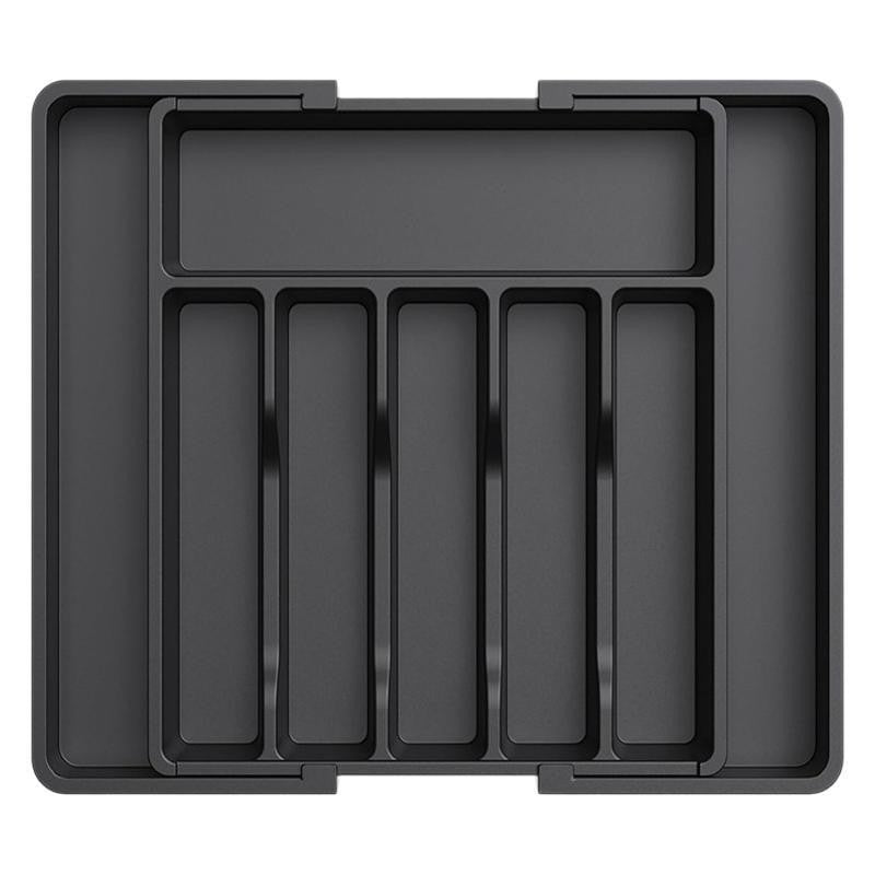 Black Adjustable Polypropylene Kitchen Drawer Organizer – 8 Compartments, Large Capacity, Easy to Clean
