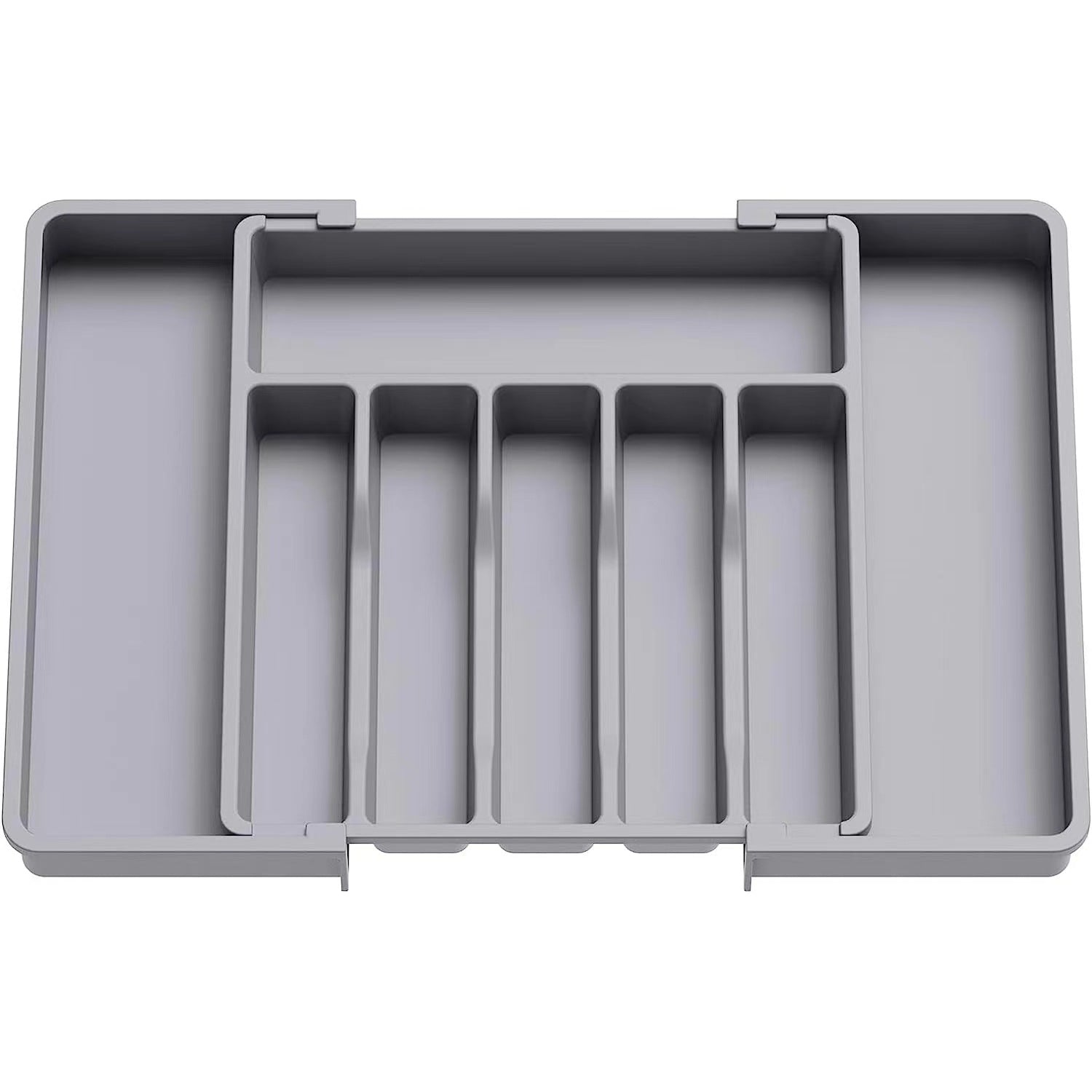 Grey Adjustable Polypropylene Kitchen Drawer Organizer - 8 Compartments, Large Capacity, Easy to Clean