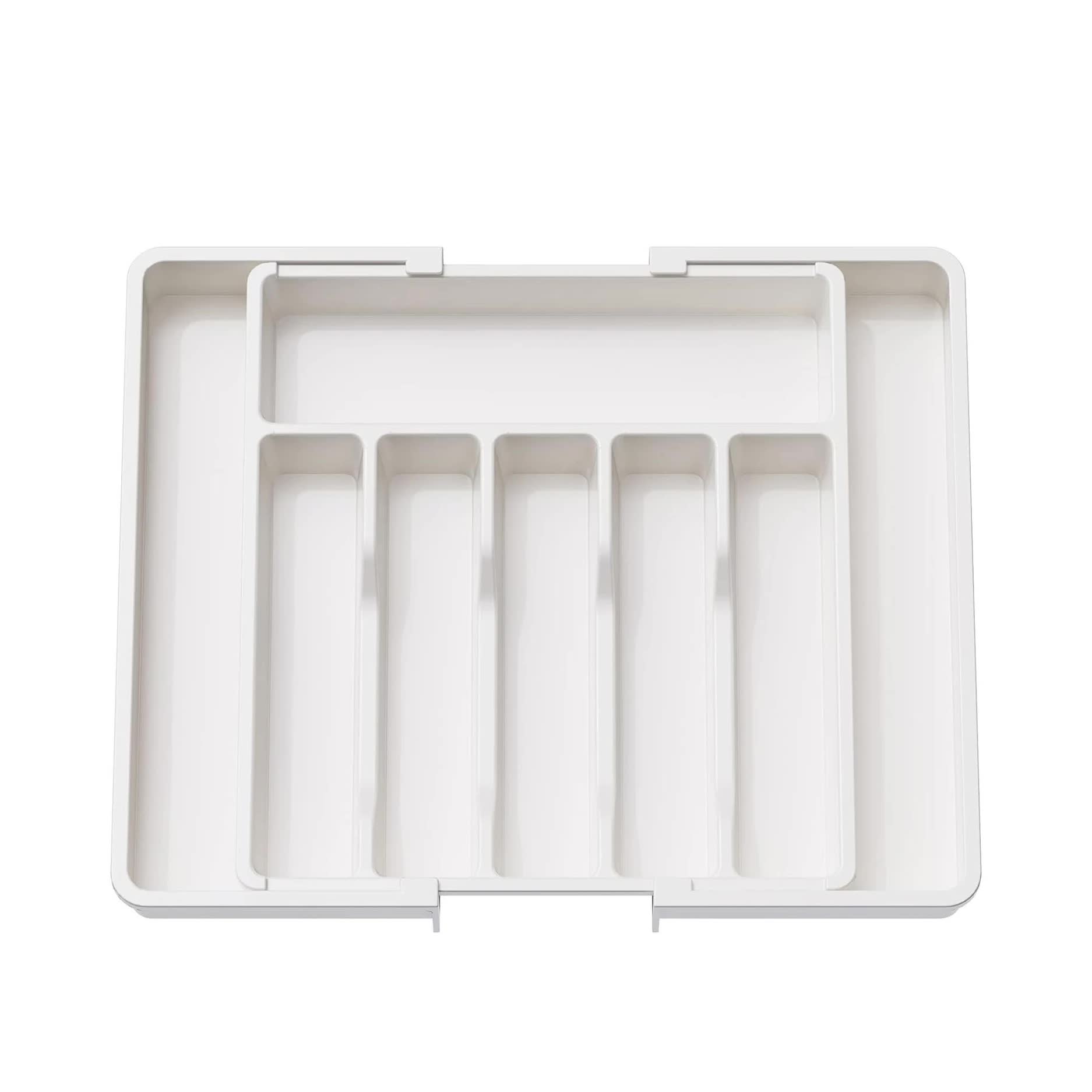 White Adjustable Polypropylene Kitchen Drawer Organizer - 8 Compartments, Large Capacity, Easy to Clean