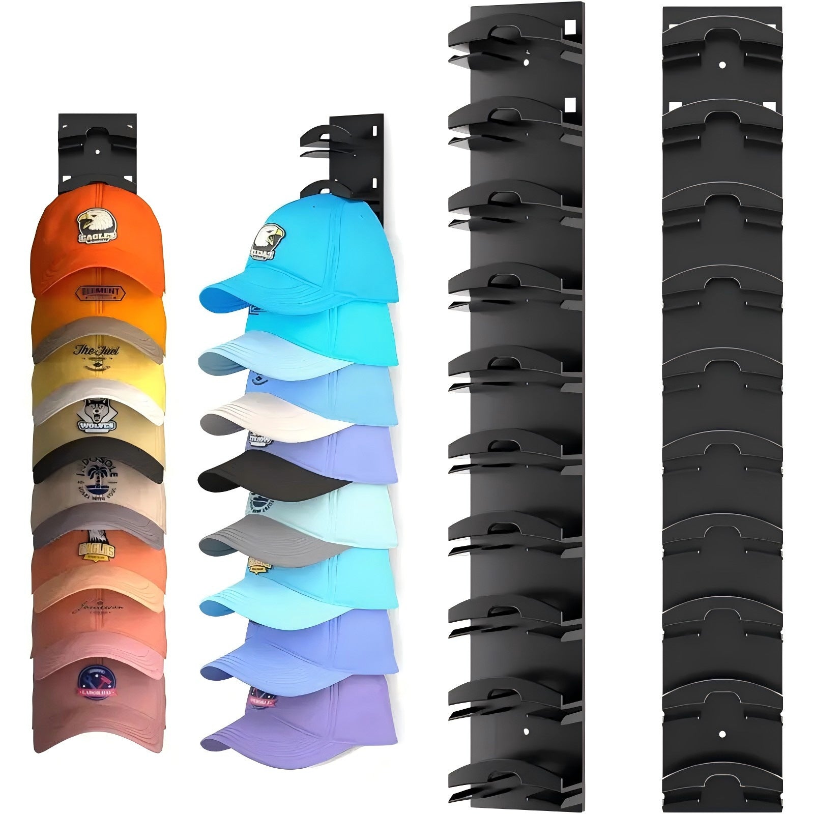 1 Pcs Black Adjustable Hat Organizer Rack for Baseball Caps - Space Saving Wall-Mounted Hat Storage with 2 Hanging Methods for Display and StorageBaseball cap is a shooting prop and is not included