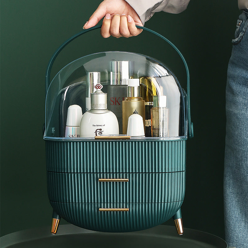 Dark Green Multifunctional Makeup Organizer with Large Capacity and Transparent DesignMakeup is a prop for shooting and is not included