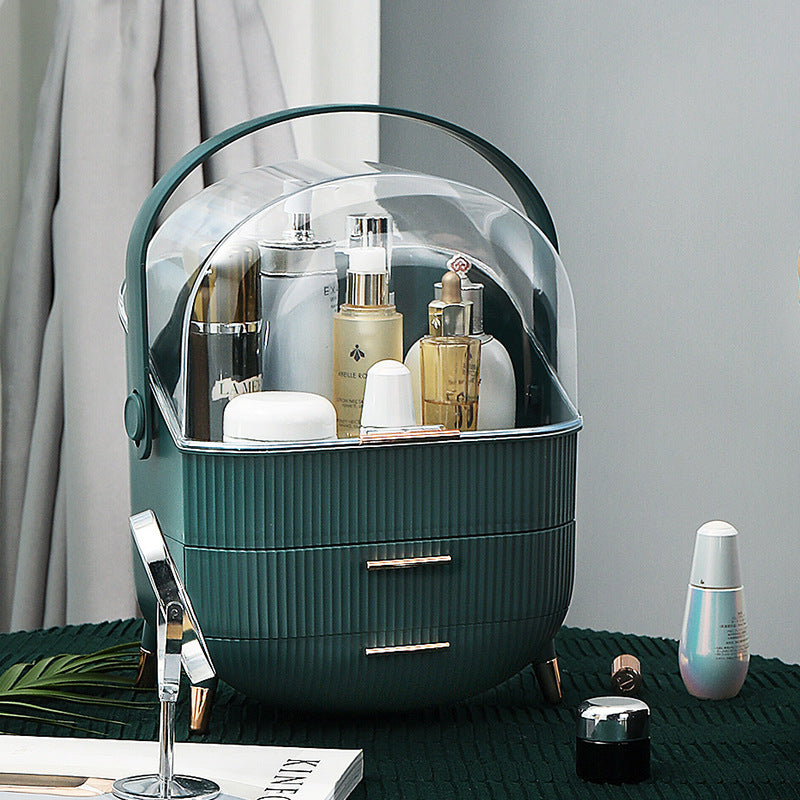 Dark Green Multifunctional Makeup Organizer with Large Capacity and Transparent DesignMakeup is a prop for shooting and is not included