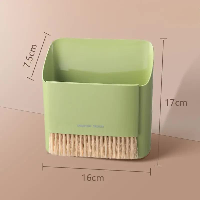 2 Set Green Mini Desktop Sweeper and Trash Bin Set | Compact Desk Cleaning Brush Organizer | Small Tabletop Sweeping Dustpan for Home and Office Use