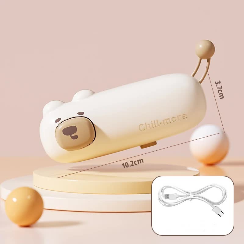 2 Pcs Light Brown Bear Mini Handheld Heat Sealing Machine for Food Bags - Compact, Portable, USB Rechargeable