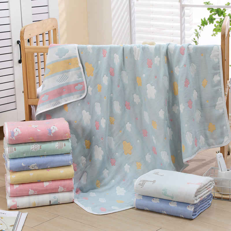 Blue Animal, 6-Layer Muslin Baby Blanket - Soft Cotton Bedding for Infants and Toddlers, 110x110 cm,