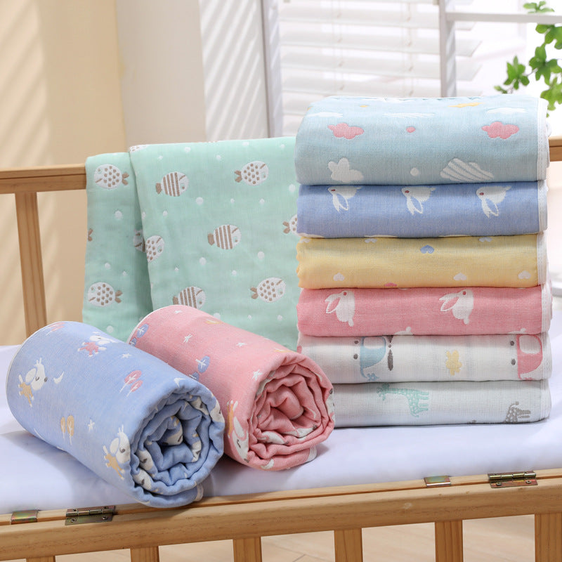 Blue Fish, 6-Layer Muslin Baby Blanket - Soft Cotton Bedding for Infants and Toddlers, 110x110cm