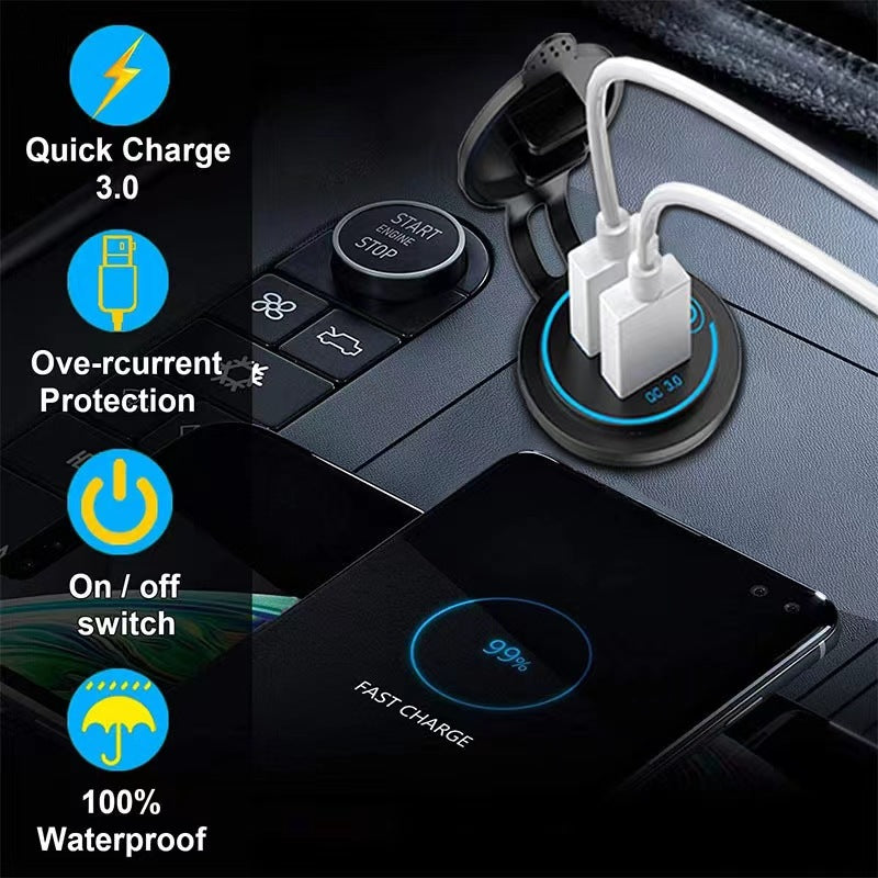 2 PCS 45W Car USB Charger with Dual QC3.0 Fast Charging Ports - 12-24V Vehicle Power Adapter