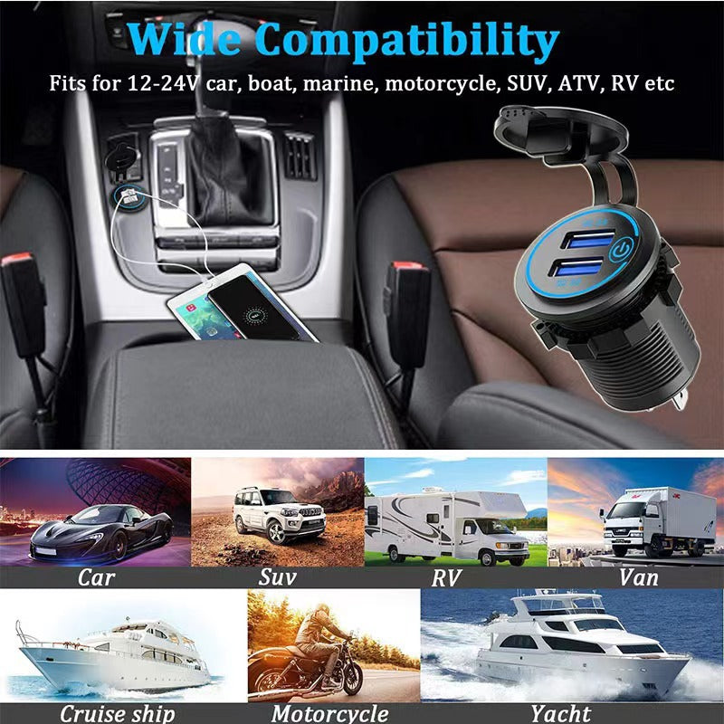 2 PCS 45W Car USB Charger with Dual QC3.0 Fast Charging Ports - 12-24V Vehicle Power Adapter
