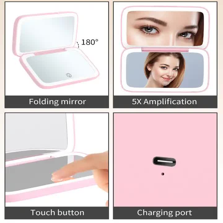 Black MR2326C Portable LED Illuminated Makeup Mirror - Foldable Lighted Vanity Mirror with 800mAh Battery