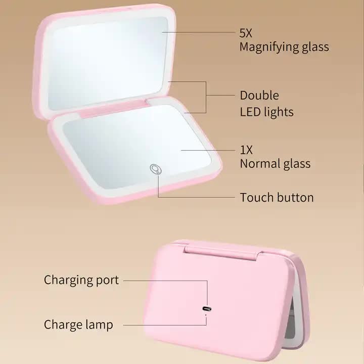 Green MR2326C Portable LED Illuminated Makeup Mirror - Foldable Lighted Vanity Mirror with 802mAh Battery