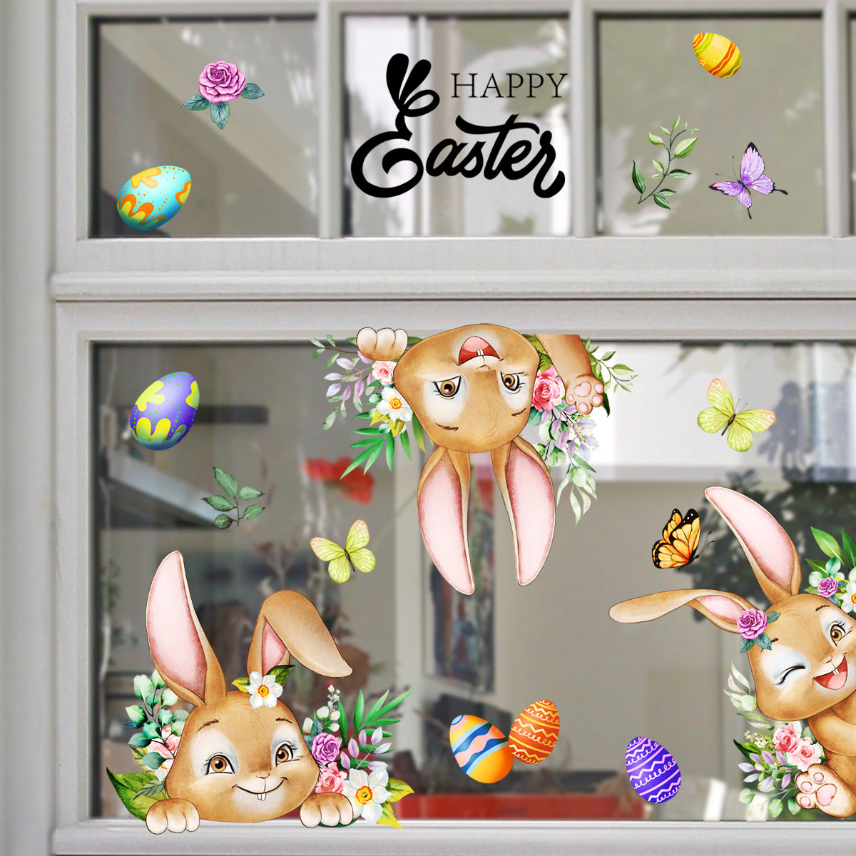 3 Sheet， Creative Easter Bunny & Egg Window Decal - Adhesive Wall Stickers for Living Room & Bedroom 60cm x 30cm