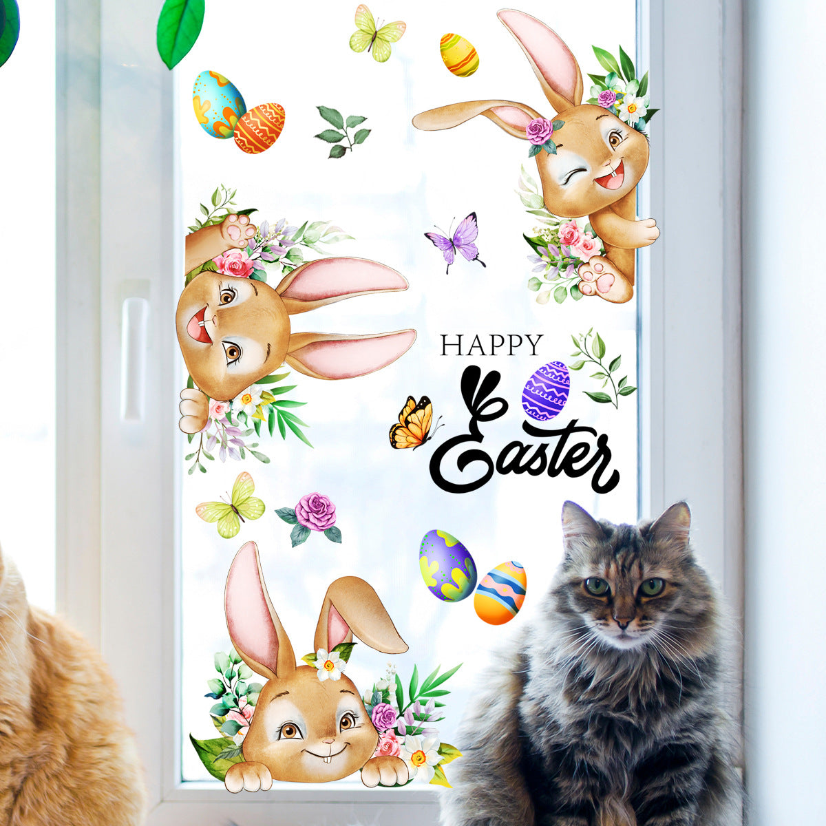 3 Sheet， Creative Easter Bunny & Egg Window Decal - Adhesive Wall Stickers for Living Room & Bedroom (60cm x 30cm)