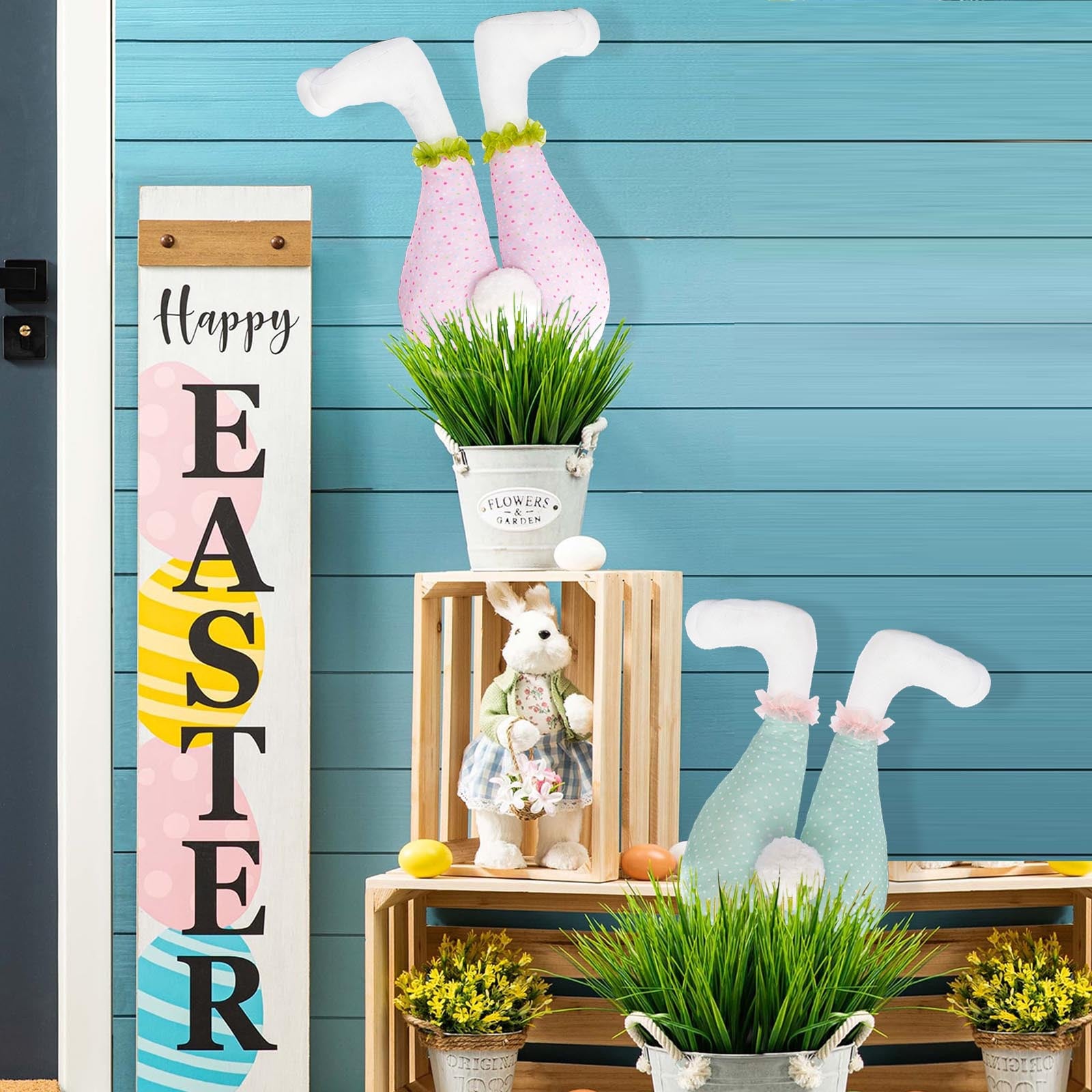 Green Easter Bunny Hanging Legs Decoration - Festive Home Scene Prop 54cm (24.3in)