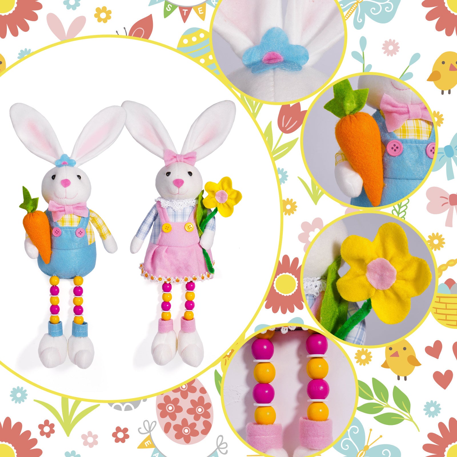 Adorable Easter Bunny Plush Dolls - Set of 2