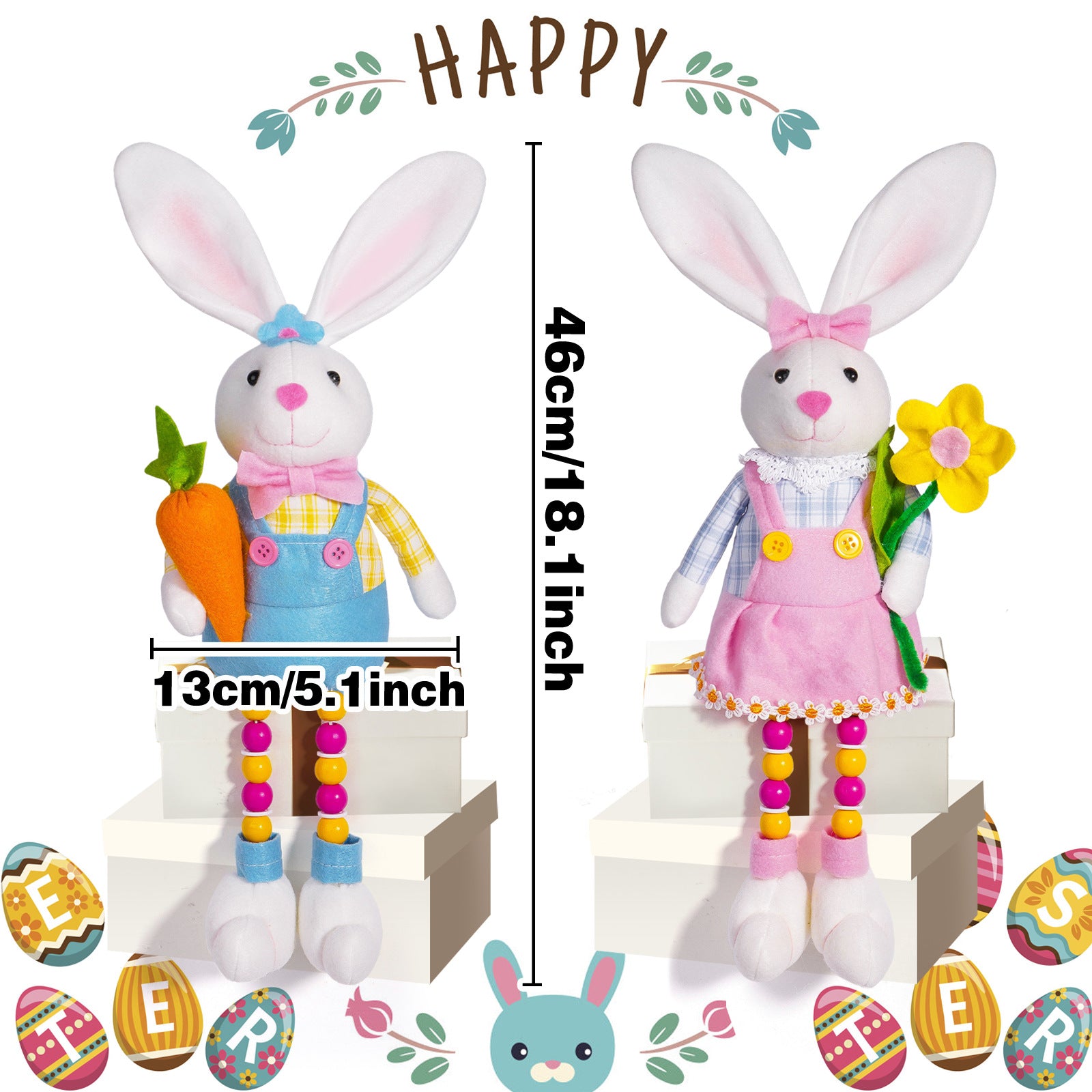 Adorable Easter Bunny Plush Dolls - Set of 2