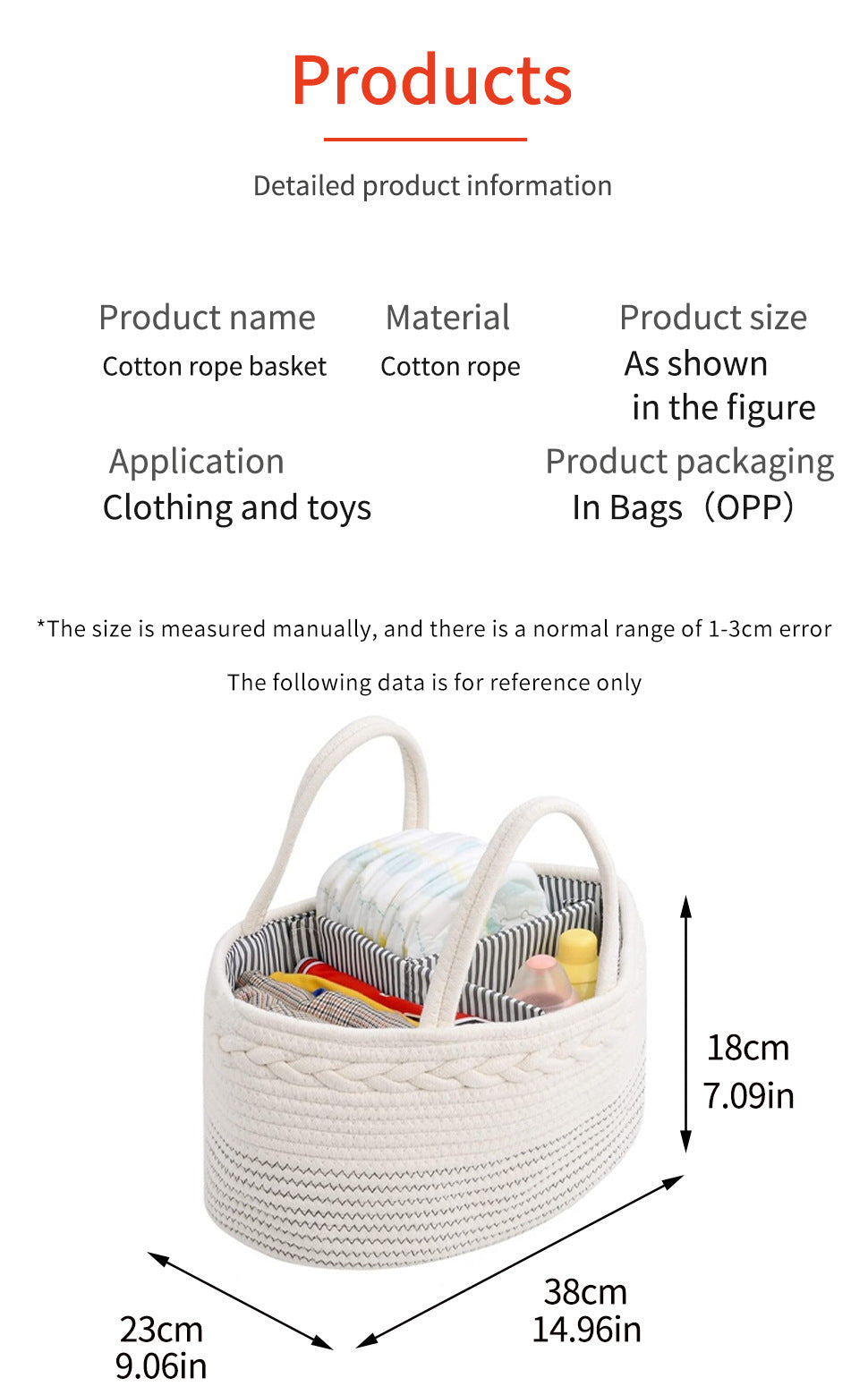 White and Black Stylish Cotton Rope Basket for Clothing & Toys - Woven Storage Organizer, 38x23x18cm