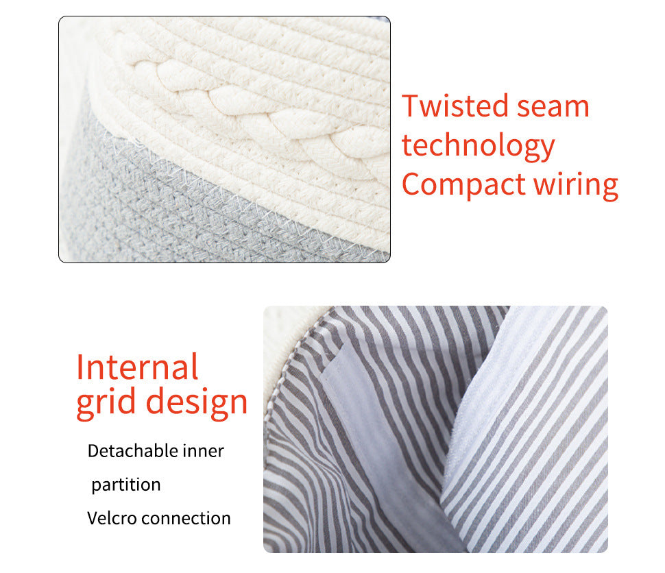 White and Black Stylish Cotton Rope Basket for Clothing & Toys - Woven Storage Organizer, 38x23x18cm