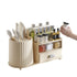 All-in-One Kitchen Countertop Organizer | Rotating Utensil Holder, Knife Block & Spice Rack with Drawer | Cream White