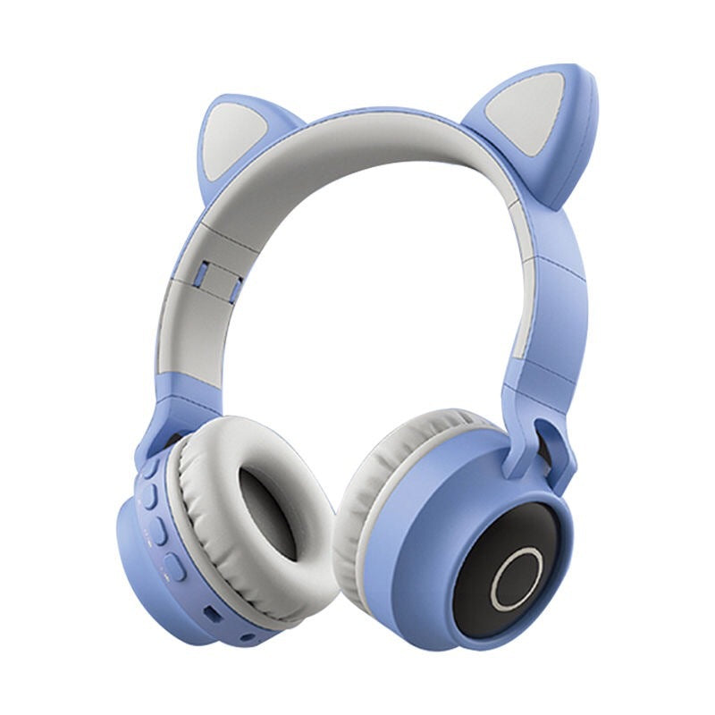 Adorable Cat Ear Wireless Headphones - Bluetooth 5.0, Foldable Design, Glowing RGB LED Lights - Cute Light Blue Headset