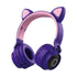 Adorable Cat Ear Wireless Headphones - Bluetooth 5.0, Foldable Design, Glowing RGB LED Lights - Cute Purple Headset