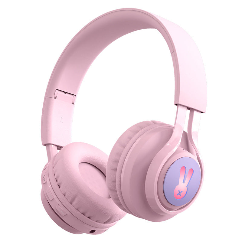 Pink Bunny  Wireless Headphones - Glowing Logo, Bluetooth 5.0, 85dB Volume Limit Mode