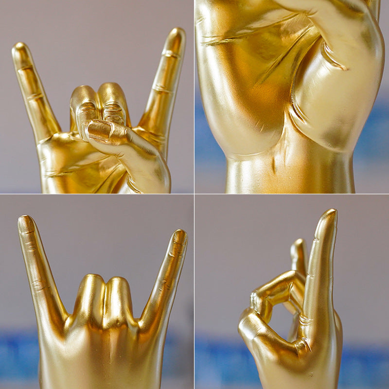 White Left Hand Resin Rock and Roll Hand Figurine - Stylish Desk and Living Room Decor