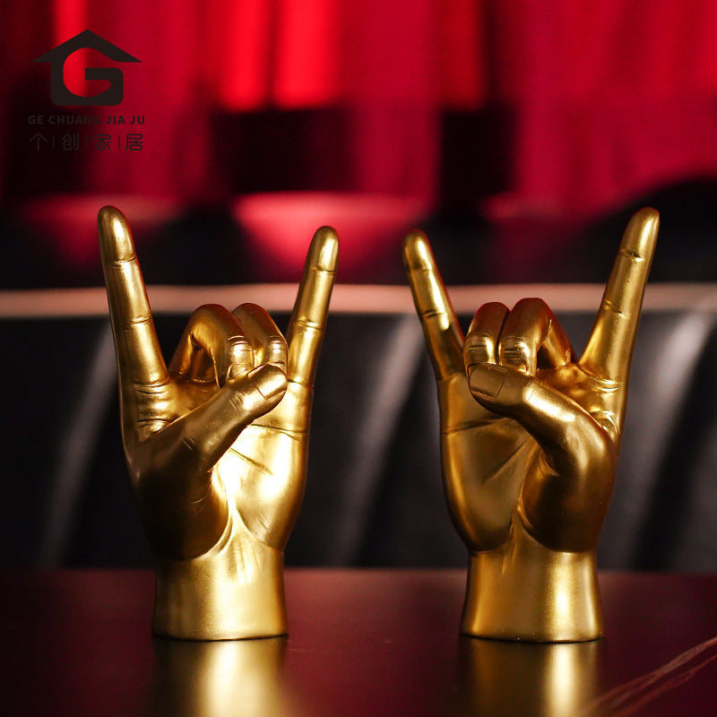 White Left Hand Resin Rock and Roll Hand Figurine - Stylish Desk and Living Room Decor