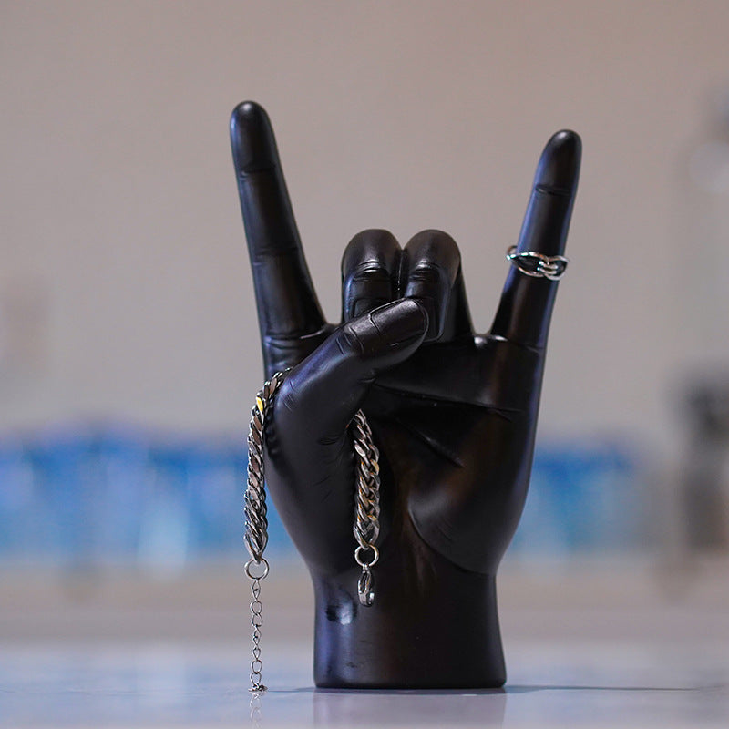 White Left Hand Resin Rock and Roll Hand Figurine - Stylish Desk and Living Room Decor