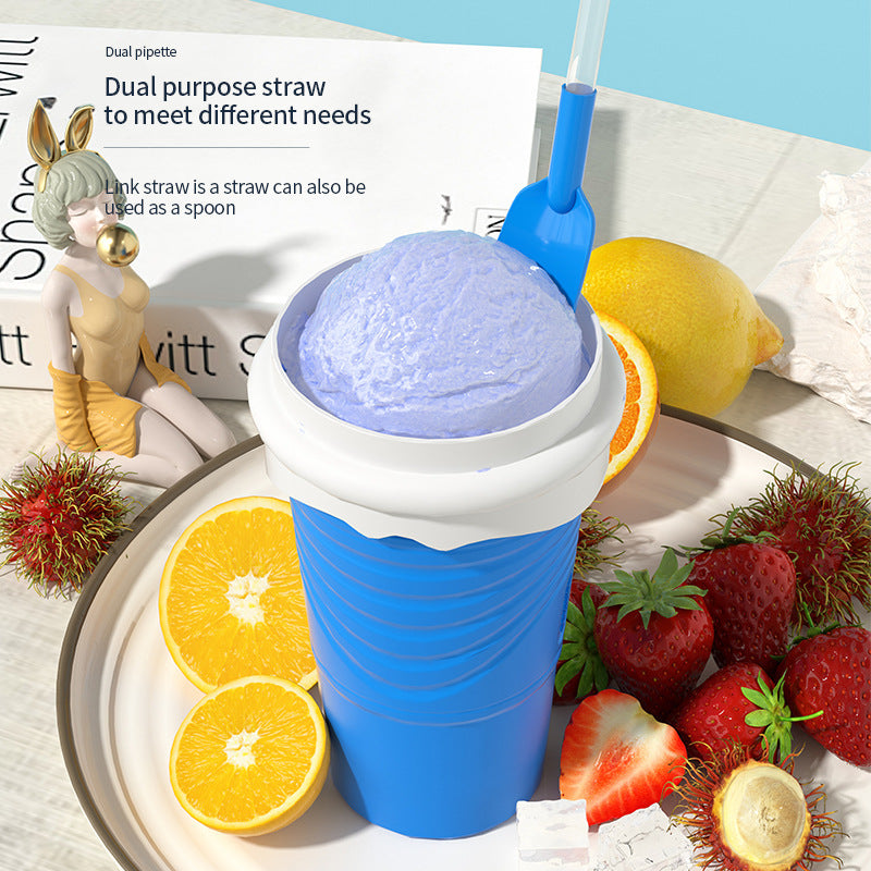 Green Cool Summer Slushie Cup - 500ml Quick-Freeze Smoothie Maker with Straw