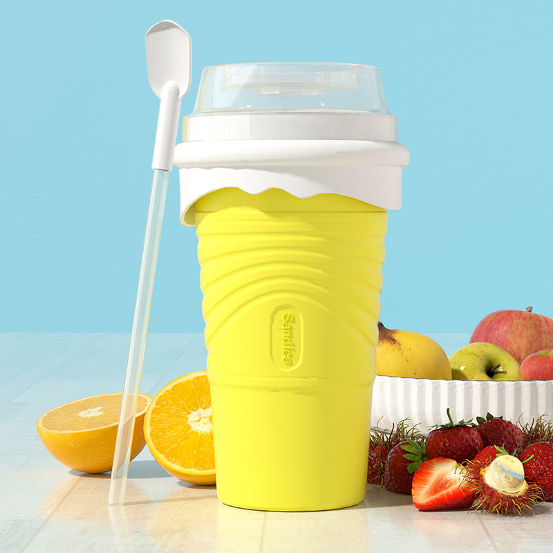 Yellow Cool Summer Slushie Cup - 500ml Quick-Freeze Smoothie Maker with Straw