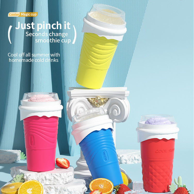 Yellow Cool Summer Slushie Cup - 500ml Quick-Freeze Smoothie Maker with Straw