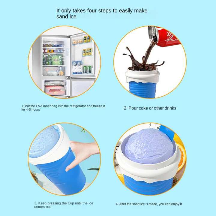 Yellow Cool Summer Slushie Cup - 500ml Quick-Freeze Smoothie Maker with Straw