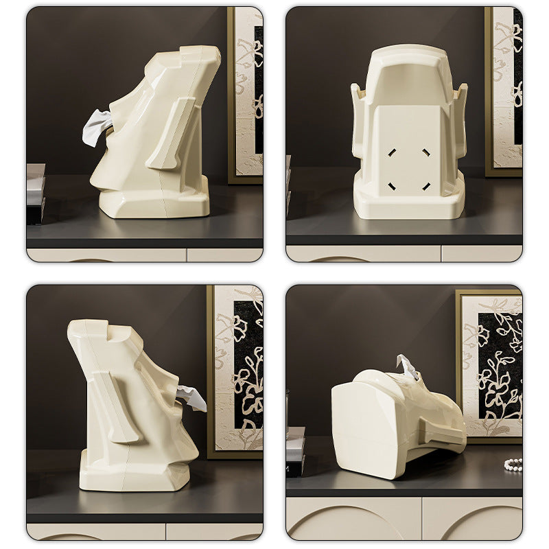 Cream White Versatile Desktop Headphone Stand & Tissue Box (23.5x17x14.5cm)
