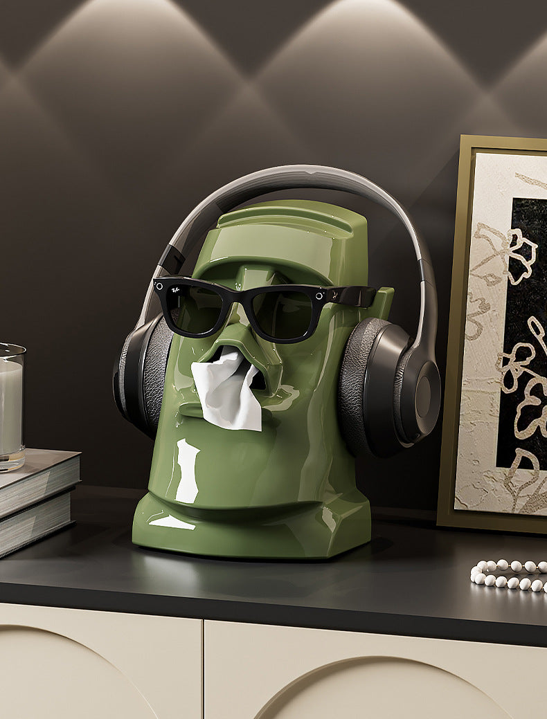 Black Versatile Desktop Headphone Stand & Tissue Box (23.5x17x14.5cm)